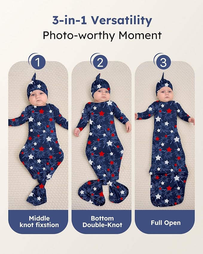 Yoofoss Baby Knotted Gowns 0-3 Months, Newborn Sleepers Hospital Coming Home Outfit for Photograph, Soft Breathable Comfort