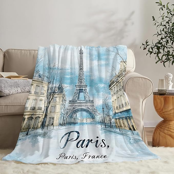 Tijuboni Paris Eiffel Tower Throw Blanket Paris Gifts for Girls Women Boys Men Adults Kids Soft Flannel Fleece Blanket for Couch Sofa Bed Home Decor 60"x80"