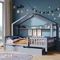 Aoowow Full Size House Bed with Storage Drawers and Shelf, Kids Twin Bed Frame Wooden Platform Bed with Guardrails and Slats for Boys Girls Teens for Bedroom(Grey)