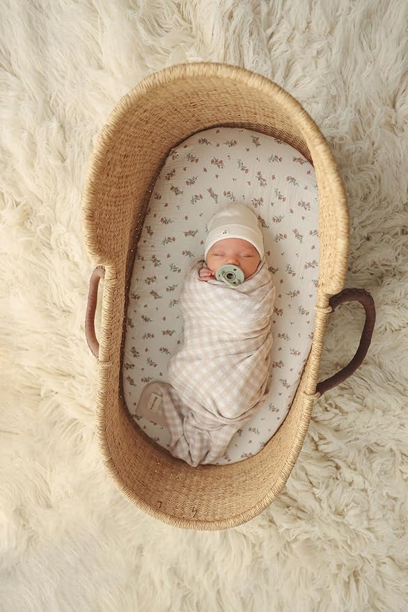 Checkered Baby Blanket Swaddle - 100% Soft Cotton Quilt Swaddling Stroller Blanket for Nursery Bed Shower Baby Gift Registry for Newborns Toddlers Boys & Girls (Plaid - Beige)
