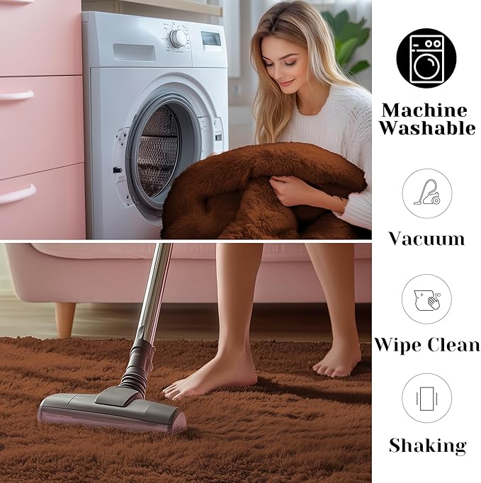 ONASAR Brown Rugs for Living Room Bedroom, 5x8 Washable Fluffy Bedside Area Rug, Soft Plush Shaggy Indoor Floor Carpet for Nursery Kids Girls Boys Teen Dorm Home Office Decor Aesthetic