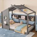 Merax Wood Floor House Bed with Storage Shelves, Twin Size Low Day Bed with Headboard & Wood Slat Support, No Box Spring Needed, Gray