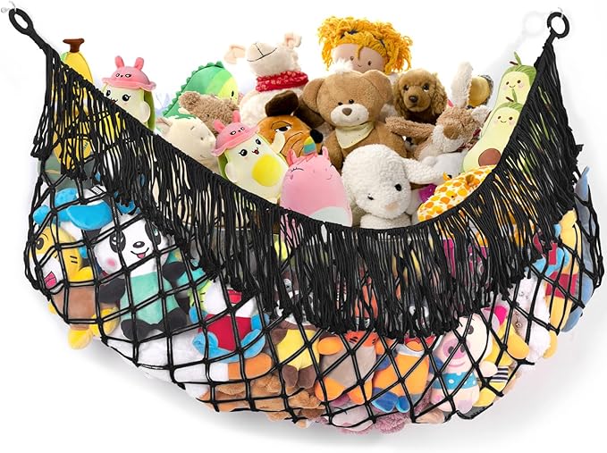Stuffed Animal Hammock - Extra Large 63'' Long, Stuffed Animal Storage, stuffed animal Holder net, Toy Hammock Large, Toy Storage Hanging Organizer - Black