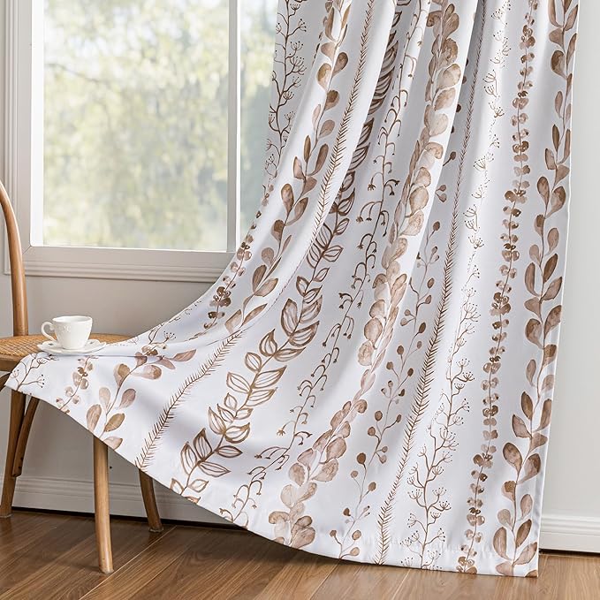 MEETSKY Blackout Curtains 95 Inches Long Leaves Patterned Farmhouse Thermal Insulated Privacy Protection Drapes with Rod Pocket Back Tab for Bedroom Living Room, 2 Panels, 50" Wide, Khaki