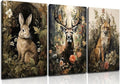 3pcs Vintage Forest Animal Canvas Wall Art Wild Animal Deer Rabbit Fox Paintings Pictures Dark Academia Wall Decor Gothic Botanical Posters Print Artwork for Living Room Office Decor 12x16in