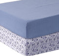 MOZAH Organic Muslin Crib Sheets, Soft and Breathable Bedding for Baby Girls or Boys, Snug Fitted Sheet for Standard Cribs & Toddler Mattresses, 2 Pack, Blue and Blue Leaves