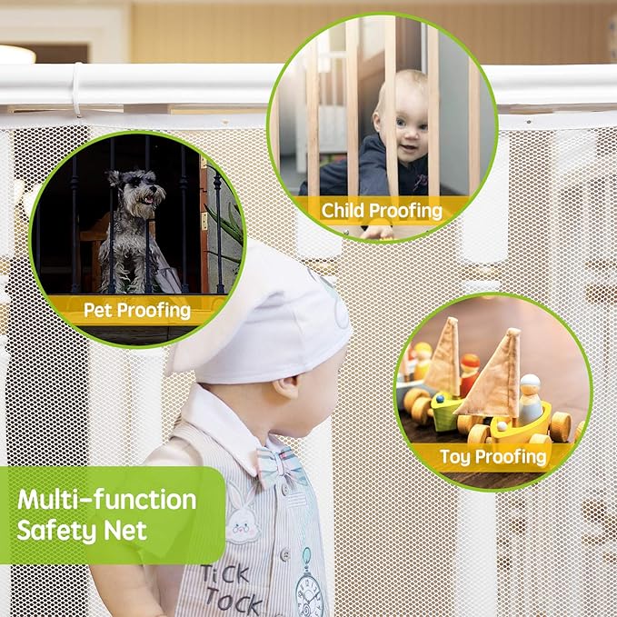Banister Guard for Baby - 10ft x 3ft, Child Safety Net, Stair Railing Proof Mesh for Kids, Toys, Pets - White