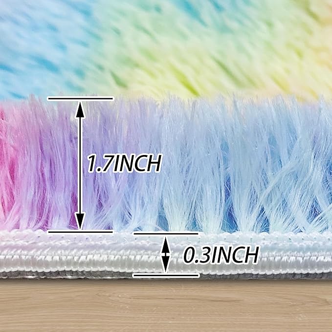 Rainbow Fluffy Round Area Rugs 3Ft Kids Rugs for Girls Bedroom, Soft Unicorn Rug Small Round Carpet Plush Shaggy Circle Rug Pink for Girls Room Nursery Baby Playroom Unicorn Home Decor