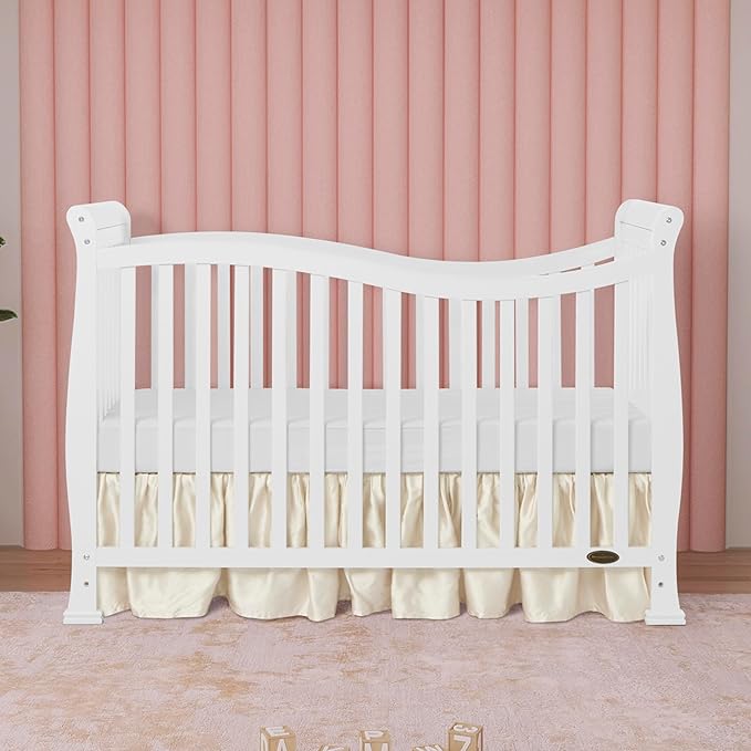 Dream On Me Violet 7-in-1 Convertible Full-Size Baby Crib with Toddler, Day & Full Bed Conversion in White, GreenGuard Gold & JPMA, 3 Mattress Heights, Sustainable Pinewoo