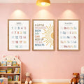 3 PCS Alphabet Numbers Framed Playroom Wall Decor,Classroom Must Haves,A Little Progress Each Day Boho Educational ABC Poster Wooden Sign for Baby Girl Kid Boy Toddlers,Neutral Preschool English Letters Nursery Decor for Homeschool Kindergarten Kids Le...