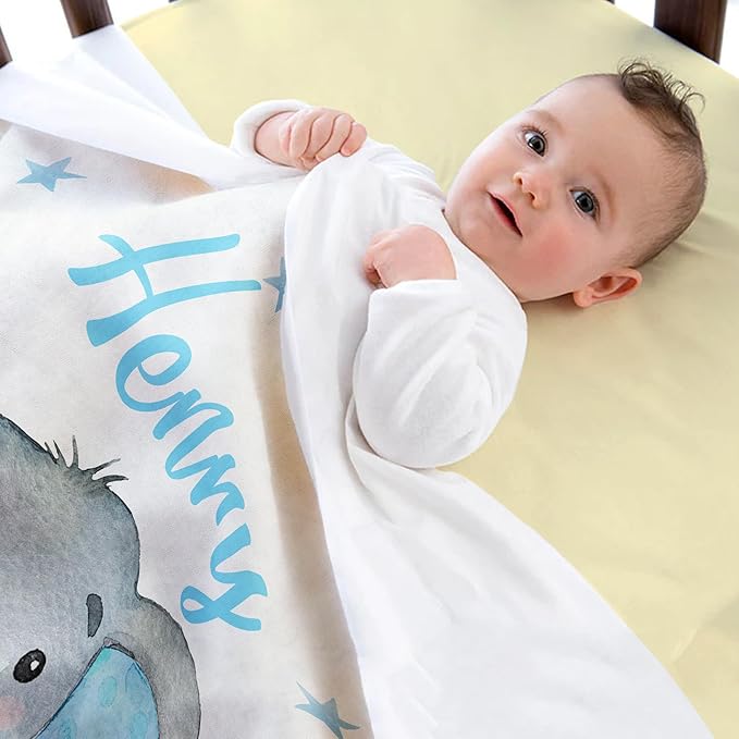 Ship Next Day, Personalized Baby Blanket for Boys Girls, Custom Elephant Blanket with Name, Newborn Receiving Blankets for Swaddle Toddler, Baby Shower Birthday Kids Blankets Unisex