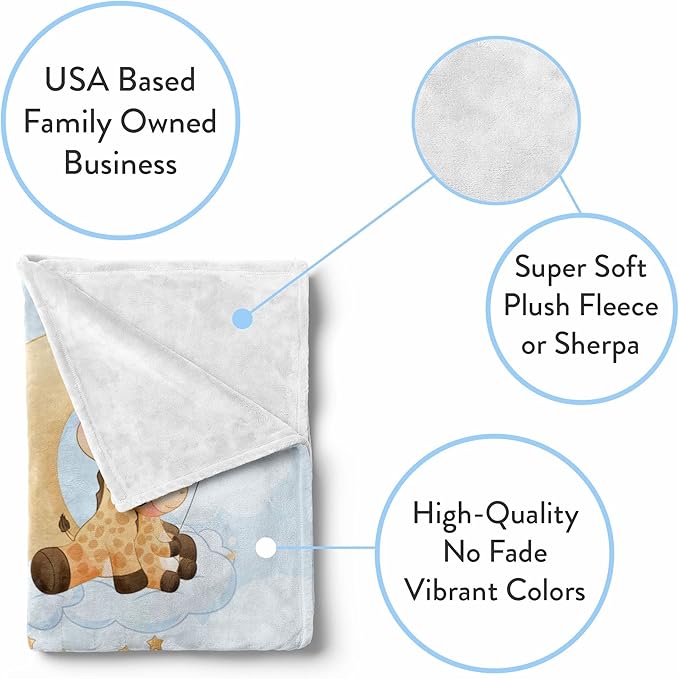 Custom Baby Blankets with Name | Personalized Giraffe Newborn Blanket for Baby Girl and Baby Boy | Unisex Warm Soft Sherpa Swaddle Blanket Minky | (Giraffe, Sherpa 50"x60")