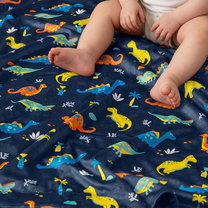 david's kids Micro Fleece Minky Baby Blanket for Boys with Double Layer and Soothing Raised Dots, Breathable and Soft Lightweight Receiving Blanket for Newborns, 40x50 Inches, Dinosaur