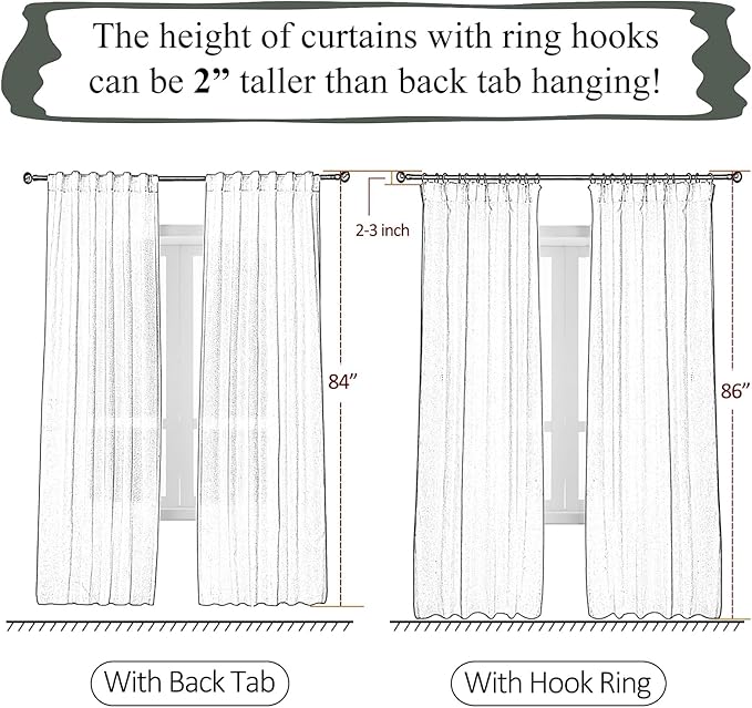 White Sheer Curtains 96 Inches Long 1 Panel, 50 Inch Width, Thin Textured Linen Look Sliding Glass Door Curtain, Rustic Elegant Window Treatments, Pinch Pleated Drapes for Living Room