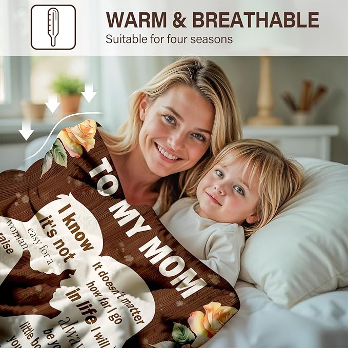 Gifts for Mom from Son, I Love You Mom Blanket, Mother Gifts for Christmas Thanksgiving, Soft Flannel Blanket for Mother for Birthday Mothers Day 50" x 60"