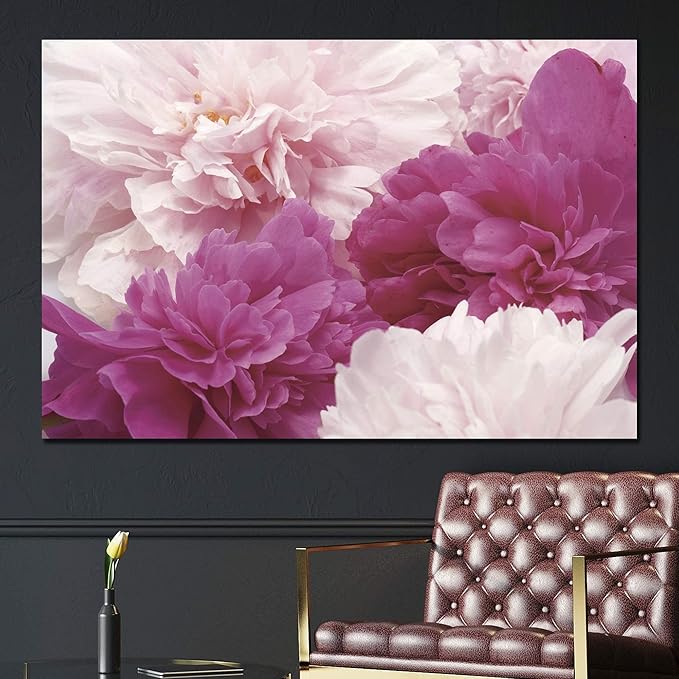 SIGNWIN Canvas Wall Art Bouquet of Blush Pink, Red and White Peony Floral Flower Photography Modern Art Romantics Closeup Duotone for Living Room, Bedroom, Office - 16x24 inches