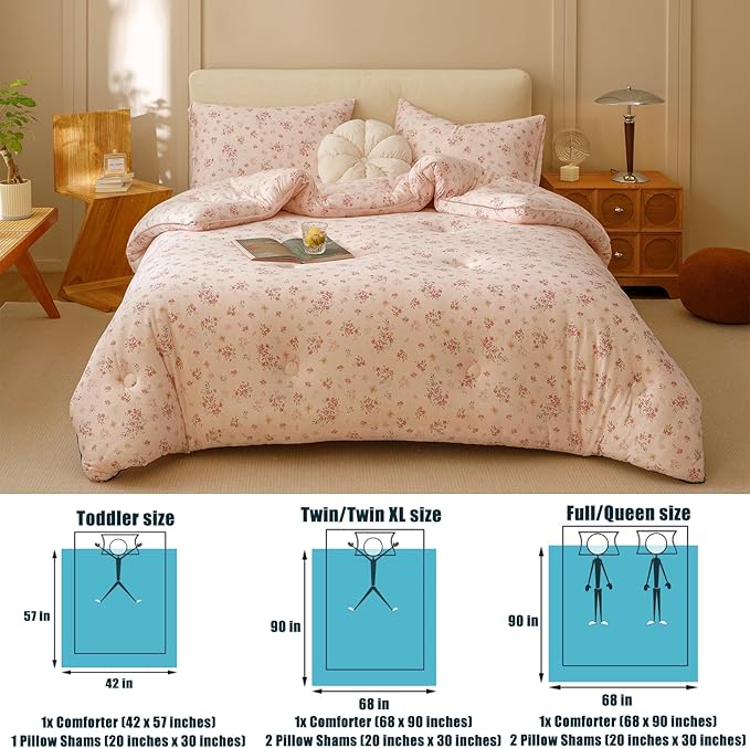 2PCS Toddler Bedding Set, Ultra Soft Marshmallow Fluffy Comforter Bed Sets for Kids Girls Infant, Cute Microfiber Lightweight Machine Washable All Seasons Bedroom (Pink Petals)