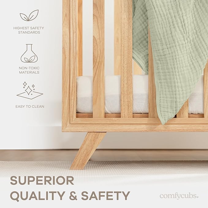 Comfy Cubs Baby Crib for 0 to 3 Years - Adjustable Mattress Height, Natural Wooden Crib for Baby, Elegant Nursery Furniture, Designed in The US - 80 lbs Capacity Nursery Bed - Natural Wood