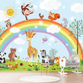 Rainbow Kids Wallpaper Nursery Cartoon Animal Fairy Colorful Wall Mural for Bedroom Living Room (Not Peel n' Stick)