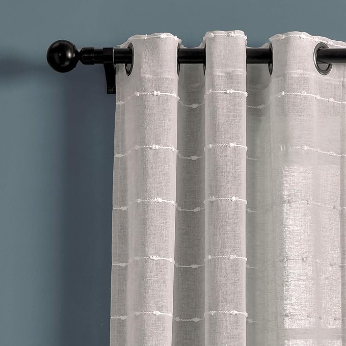 Lush Decor Farmhouse Textured Grommet Sheer Window Curtain Panel Pair, 38"W x 120"L, Gray
