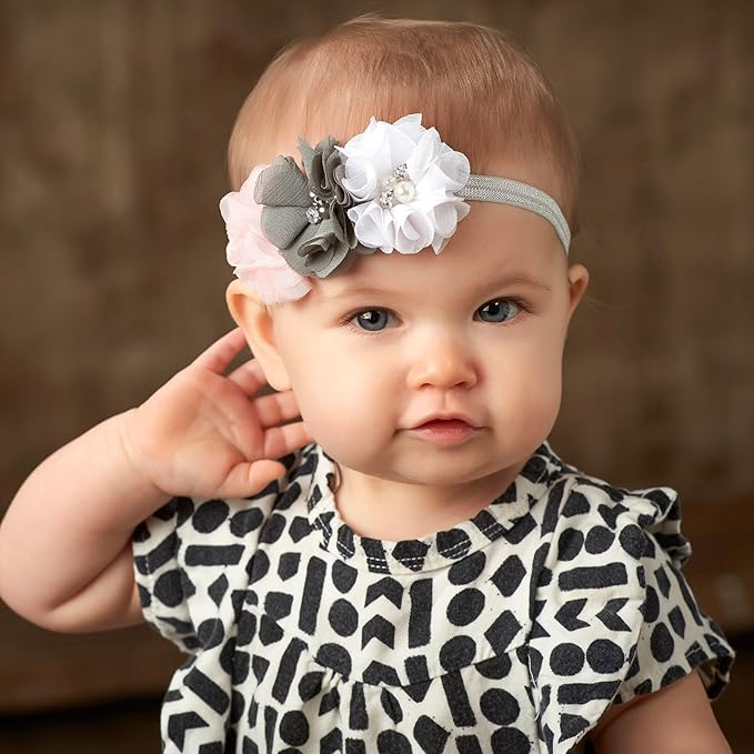 My Lello Flower Headbands Baby - Girls - Toddler Fabric Beaded Stretchy Elastic Pair