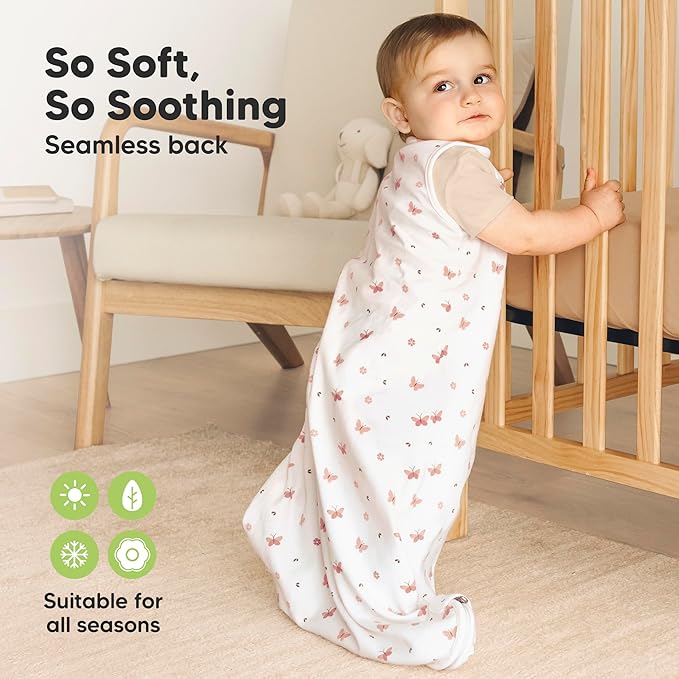 2-Pack Organic Baby Sleep Sacks, 100% Cotton - Soft & Breathable 0.5TOG Baby Wearable Blanket, Toddler Sleeping Sack 0-6 months, Easy to Wear Transitional Swaddles for Newborns (Butterflies, S)