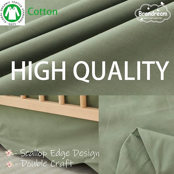 Brandream Scallop Edge Cotton Crib Skirt Toddler Bedskirt Baby Nursery Crib Bed Skirt Boho Bohemian Neutral Solid Color Vintage Sage Green Farmhouse Chic Boho Bohemian Skirt