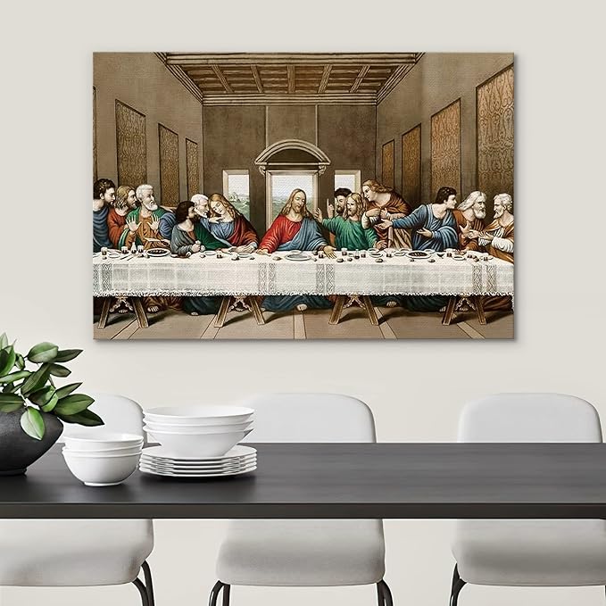 SIGNWIN Framed Canvas Wall Art The Last Supper Painting by Leonardo da Vinci Graffiti & Street Art Famous People Pop Art Modern Urban Multicolor for Living Room, Bedroom, Office - 16x24 inches