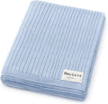 Organic Ribbed Swaddle Blanket for Boys & Girls - 100% Luxury Organic Soft Cotton Knit Warm Cozy Cuddle Stroller Blanket for Newborns, Infants, & Toddlers (Sky Blue)