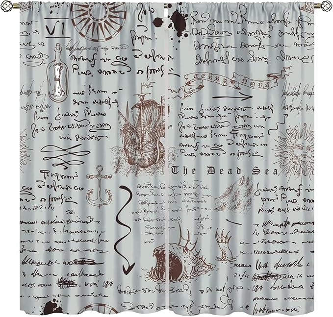 Nautical Theme Window Curtains,Pirate Sailboat Curtains for Bedroom,Starfish Print Draperies for Living Room,Ocean Window Treatment Curtains Set 2 Panels,72x63 Inches