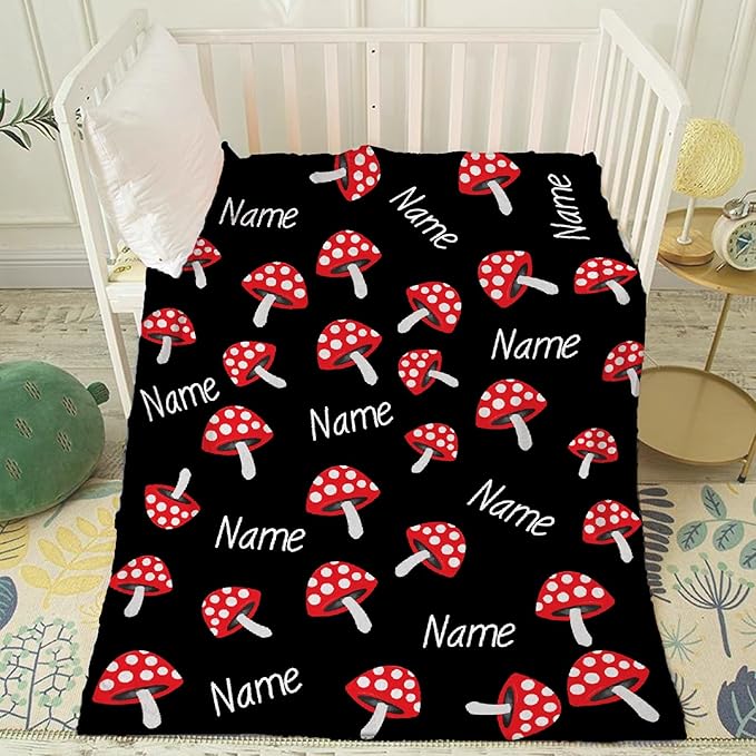 Custom Flannel Blanket with Text Cute Red Mushroom Customized Blankets Warm Unique Personalized Throw Souvenirs Gift of Love