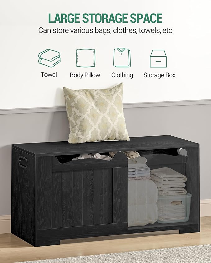 39.4" Storage Chest, Storage Bench Trunk with 2 Hinges,Wooden Box, Lift-Top Chest Organizer, Shoe Bench for Entryway, Bedroom, Living Room, Black SB01004X