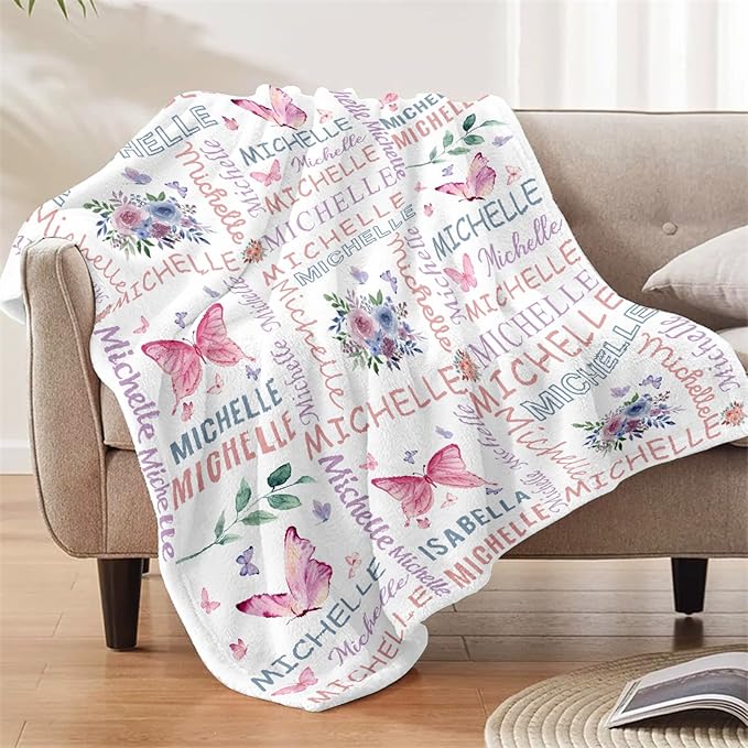 Ships Next Day, Personalized Baby Blankets, Custom Baby Blanket with Name for Girls,Gift for Chrismas Birthday Memorial Day, Customized Flannel Blanket for Kids Adults 40"X50"