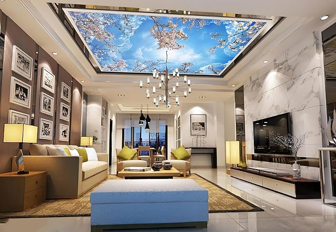 Sky Cherry Blossom Ceiling 3D Wall Mural Wallpaper 137" x 100"