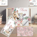 Custom Name Crib Bedding Set, 3 Pcs Personalized Baby Crib Bedding Set, Soft Flower Animals Nursery Crib Sets for Boys Girls, Double Layer Toddler Bedding Set Customized Gifts for Newborn Kids