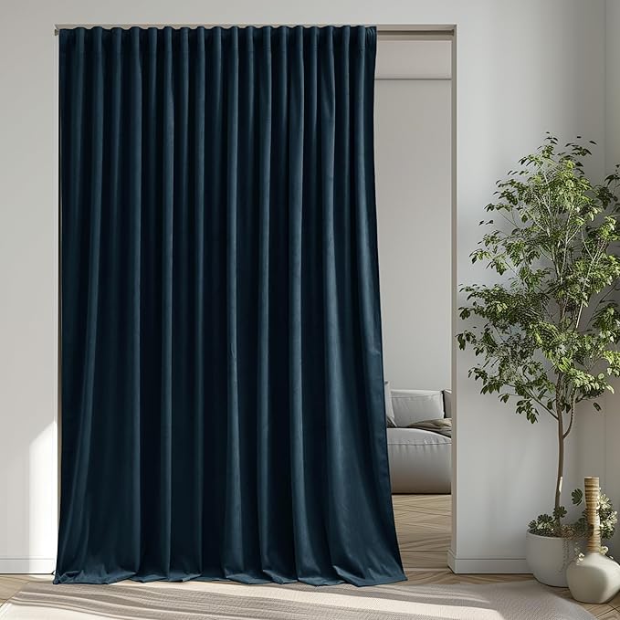 StangH Extra Wide Velvet Curtains Luxury Navy Blue Room Darkening Thermal Insulated Sliding Door Curtains Back Tab Large Window Drapes for Living Dining Room Hotel, W100 x L96, 1 Panel