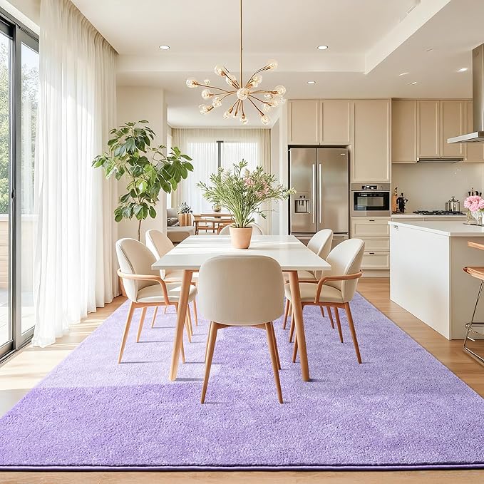 Chicrug 5x7 Minimalist Washable Area Rugs for Bedroom Living Room Classroom, Modern Soft Memory Foam Rug for Kids Nursery, Low Plie Indoor Carpet for Dorm Dining Office Bedside Room Decor, Purple