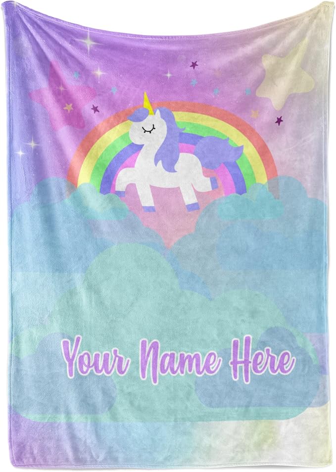 Personalized Unicorn Blanket for Girls | Kids Unicorn | Custom Plush Fuzzy Unicorns for Toddler | Customized Little Girl Throw Blankets | Baby Girl Sofa Bed Birthday (Fleece – 30x40)