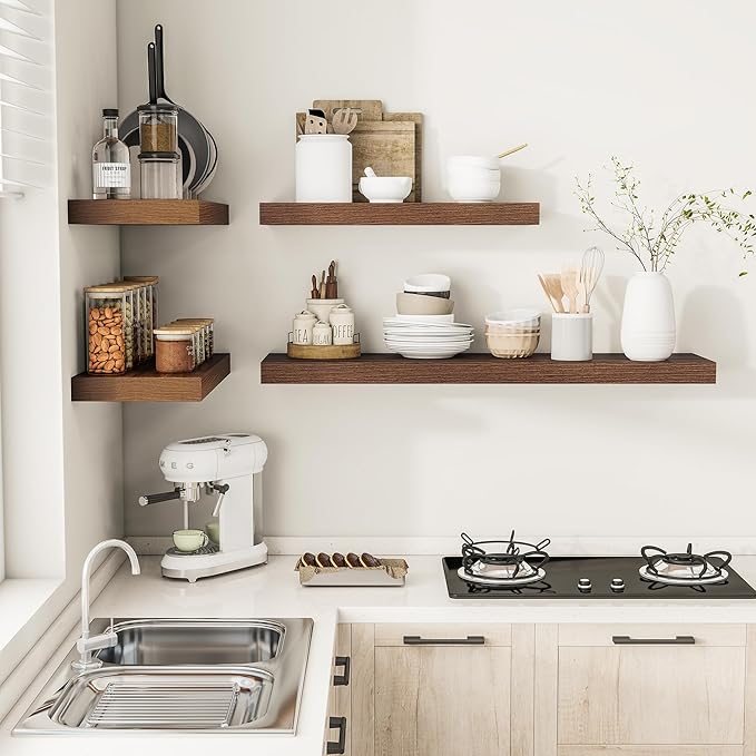 Vivelove Wide Floating Shelves for Wall 12 Inch Deep, 48" X 12" X 2" Floating Shelf, 2 Inch Thick Shelf for Living Room Bathroom Bedroom Kitchen Book Room, Rustic Farmhouse Decor Set of 2, Walnut