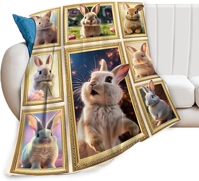 Rabbit Blanket Bunny Gifts for Girls Boys Woman Kids Rabbit Lover Throw Blankets Soft Blanket Warm Fleece Flannel Plush Blankets for Bed Sofa Couch 60"x80"