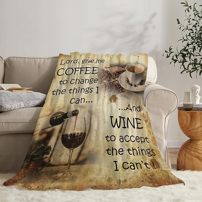Vintage Coffee Blanket for Girls Boys Drink Wine Throw Blankets Soft Cozy Warm Fuzzy Fleece Lord Bedding Flannel Throws Stuff Gifts for Coffee Lovers Kids Men Women Bedroom Decor 80"x60"