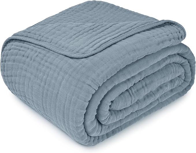 Comfy Cubs Muslin Blanket for Adults King 108" x 90" - 6 Layer Soft, Breathable & Lightweight Muslin Adult Blanket - Machine Washable & Designed in The US Bedding for All Seasons - Pacific Blue