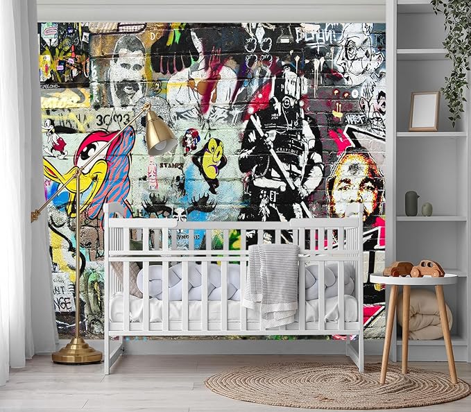 XMPMBM-Graffiti Art backsplash Large Decorative Wallpaper Bedroom Bathroom Nursery Room Wall Mural- W 88" X H 59" S- W 88" X H 59"（36 Square Foot）