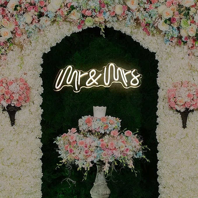Mr & Mrs Neon Sign for Wall Decor Neon Lights for Teen Bedroom Decor Art Light Up Sign LED Neon Signs for All Party Reunion Decoration USB 21.7x10 Inch (warm white)
