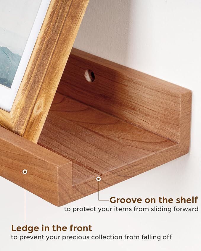Axeman Cherry Picture Ledge Shelf, 48 Inch Floating Shelves Set of 2, Solid Wood Wall Shelves with Lip, Wall Decor Storage for Bedroom Living Room Bathroom Kitchen Nursery Photo, Natural Cherry