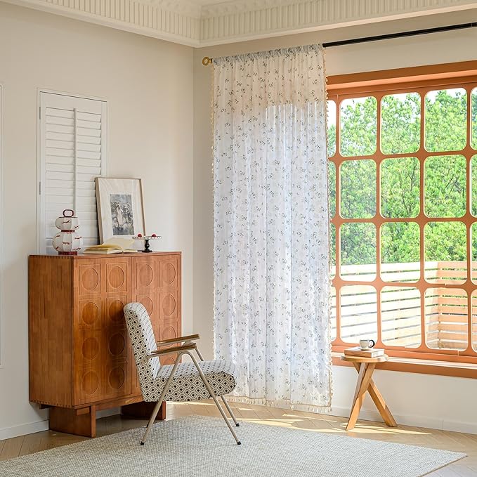 ENJOYBRIDAL Floral 84 Inch Curtains for Bedroom Living Room Drapes Boho Rod Pocket Semi Sheer Floor Length Window Curtains 2 Panel Sets Farmhouse Light Filtering Vintage Patterned Window Treatments