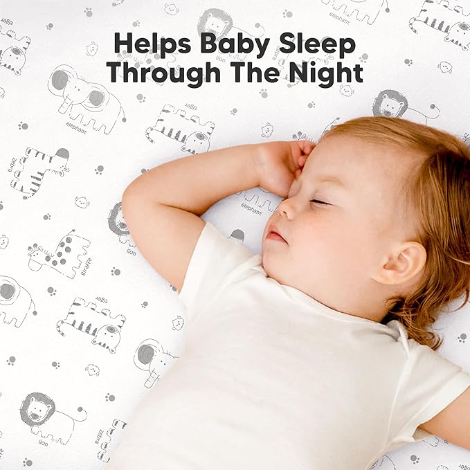 2-Pack Pack and Play Sheets, Waterproof Mini Crib Sheets Fitted - Organic Cotton Pack N Play Sheets for Graco Pack and Play Mattress, Playard Baby Crib Sheets, Neutral for Boy,Girl,Toddler(KeaSafari)