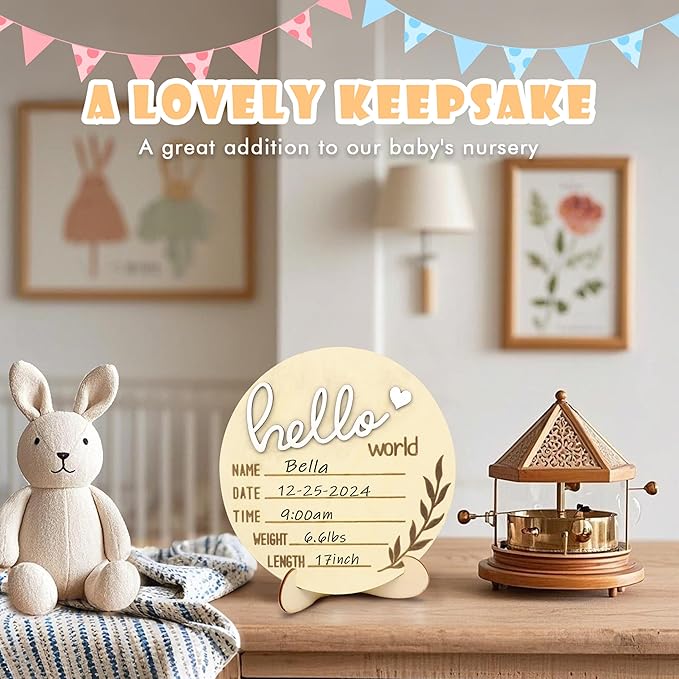 Birth Announcement Sign, Gender Reveal 2PCS Its a Girl and Hello World Baby Welcome Sign Wooden Name Newborn Announcement Board for Baby Shower Photo Props Hospital Nursery