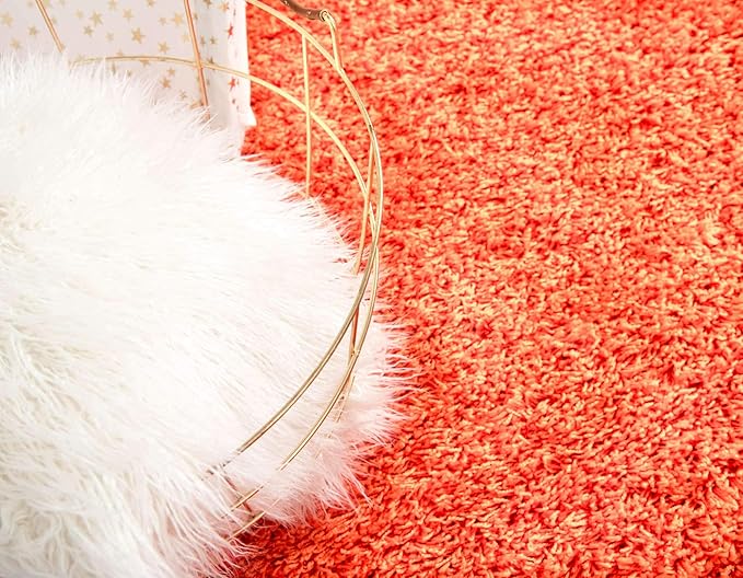 Unique Loom Solid Shag Collection Area Rug (2' 6" x 19' 8" Runner, Tiger Orange)