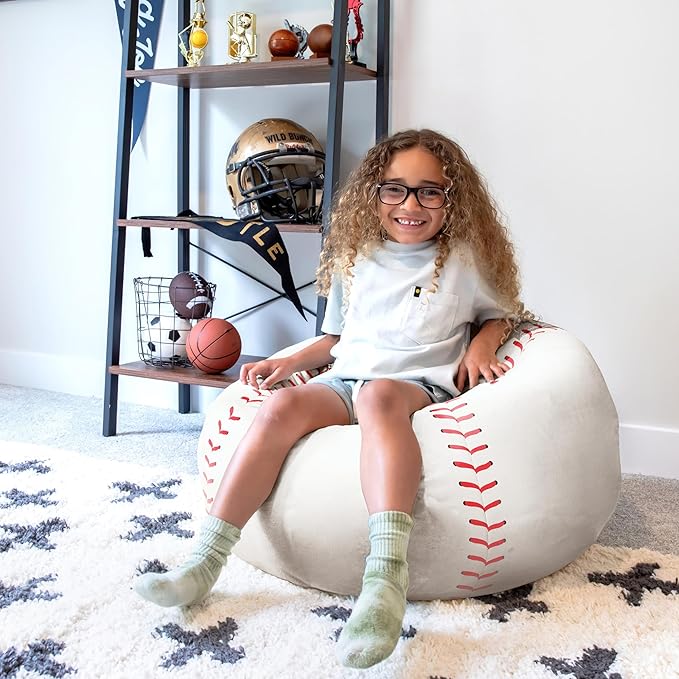Big Joe Sports Ball Bean Bag Chair, Baseball Plush, Soft Polyester, 2.5 feet